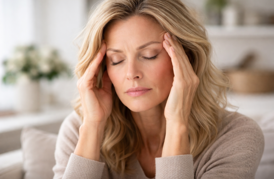 Tired blonde woman with eyes closed, resting her head, illustrating fatigue and low energy associated with hormonal imbalance and chronic exhaustion.